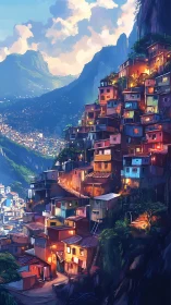 Hillside favela glows like lanterns against twilight peaks.