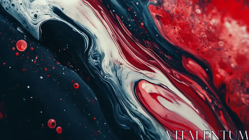 Pigment fluids form layered red, white and black streams