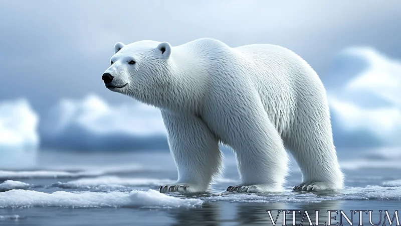 Polar monarch pads across glassy ice in soft arctic light