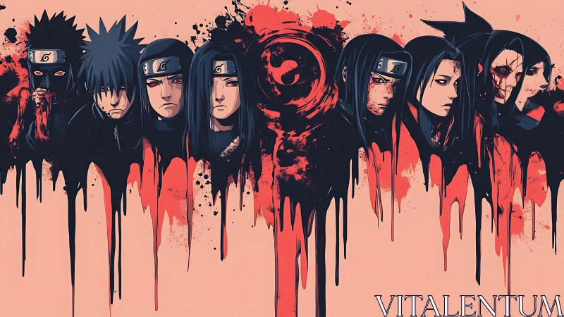 Intense anime rogues emerge from dripping crimson shadows