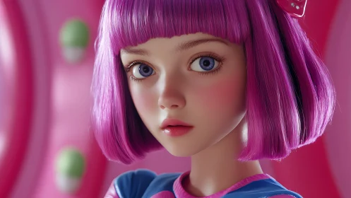 Dreamy girl with vivid pink hair gazes with gentle wonder