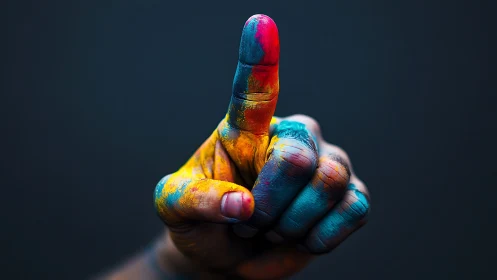 Painted fingertip gesture with vivid color contrast.
