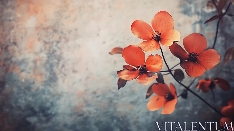Ethereal Coral Blossoms Against Weathered Texture.