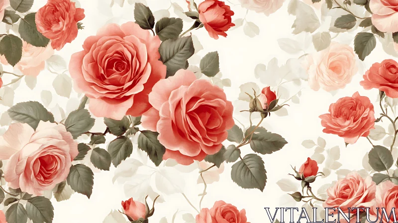 Floral composition with roses in red and pink tones on white background