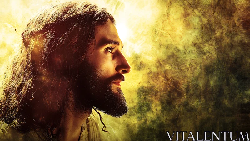 Side profile portrait of long haired man in glowing light.