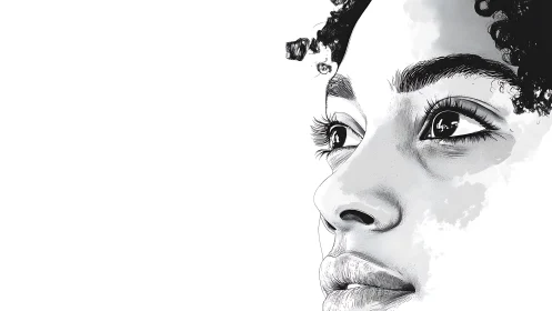 Monochrome Portrait of Woman’s Face in Artistic Sketch Style.