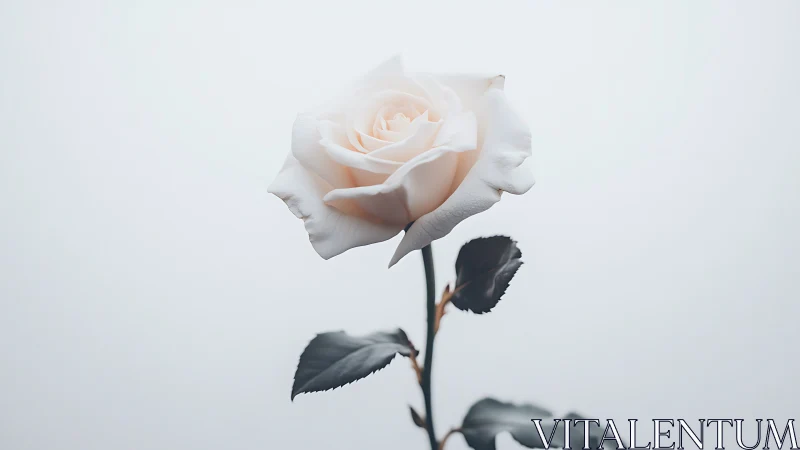 Cream Rose Blooming Against Minimalist Simplicity.