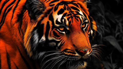 Hyper-detailed tiger portrait in high contrast chiaroscuro lighting