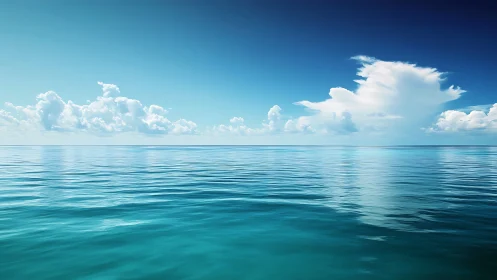 Serene open ocean under cumulus clouds rendered photorealistically