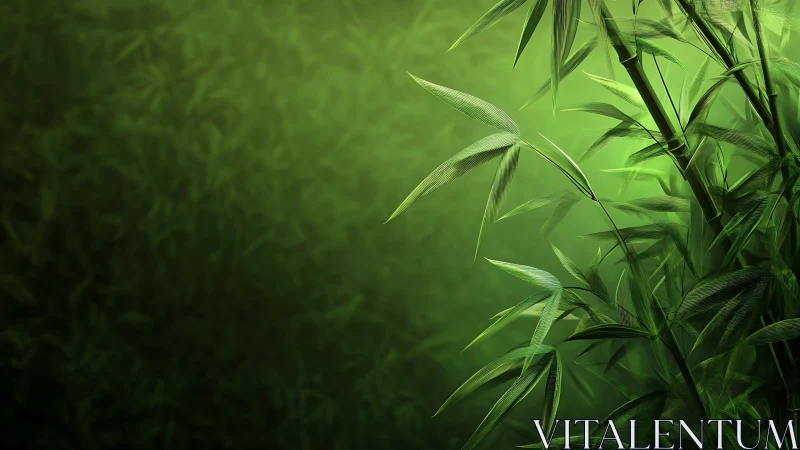 Soft light through tranquil bamboo leaves in quiet green hush.