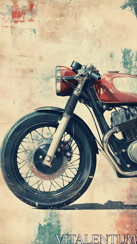 Classic red cafe racer motorcycle stands against weathered wall