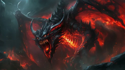 Infernal dragon eruption in high-detail fantasy digital painting.