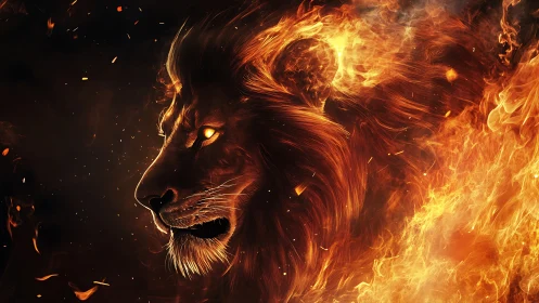 Lion-shaped inferno roars into focus through sculpted flame