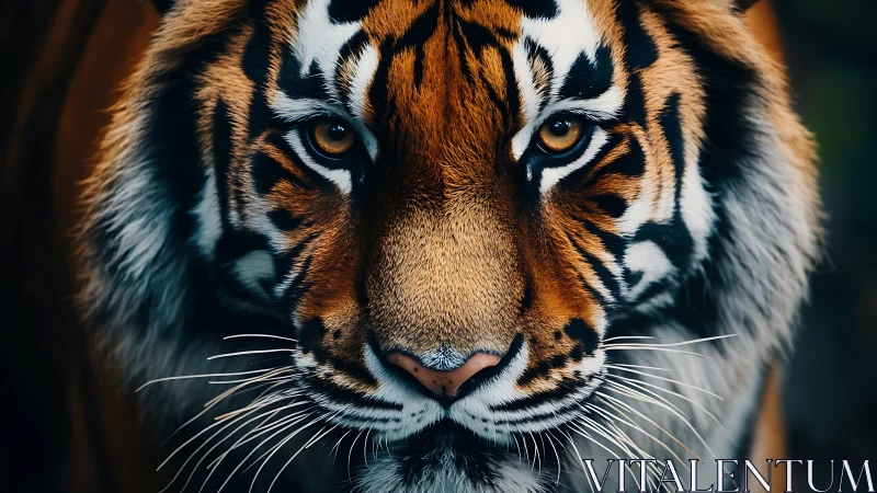 Golden-eyed tiger portrait with quietly powerful gaze.