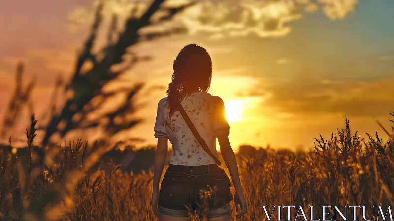 Golden hour walk with a lone dreamer in tall summer grass.