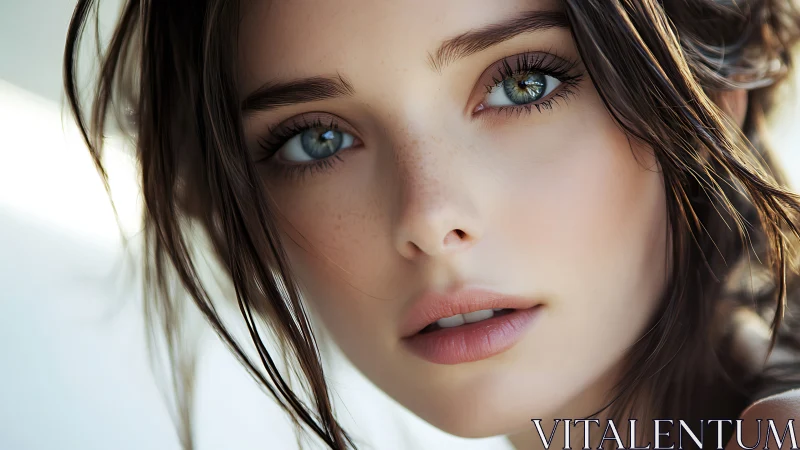 Close-up portrait of young woman with neutral expression.