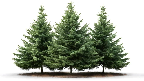Evergreen spruce cluster on clean white isolated background