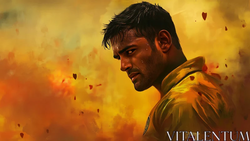 Male figure rendered in profile against diffuse yellow background