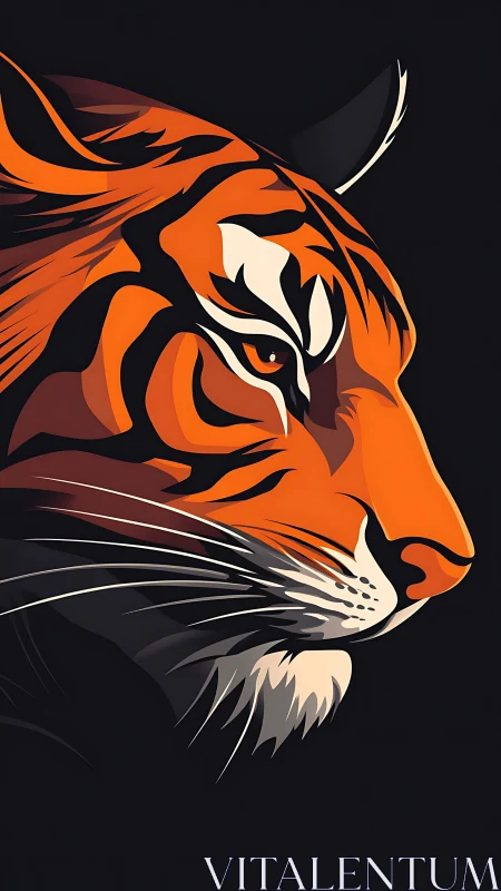 Tiger’s quiet power in bold orange and shadowed stripes.