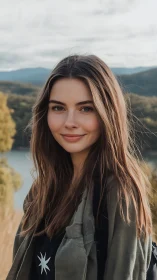 Outdoor portrait of smiling woman in soft natural light.
