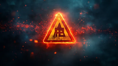 Glowing hazard sign burns brightly against a smoky night sky