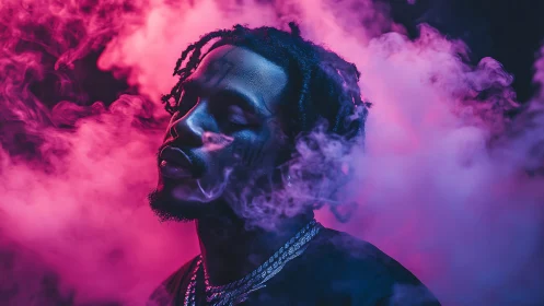 Moody portrait in neon haze captures introspective calm.