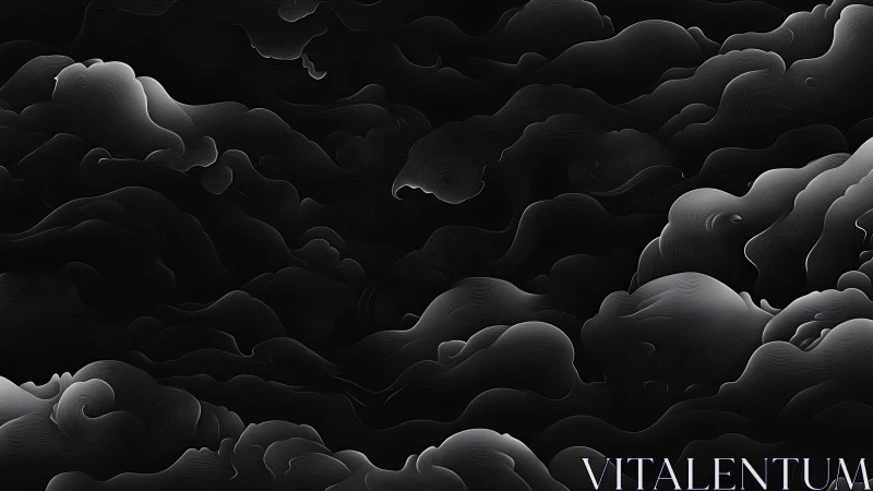 Layered monochrome cloud-like contours form abstract field