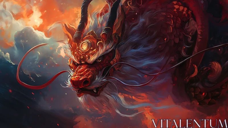 Mythic dragon head rendered in high contrast digital painting