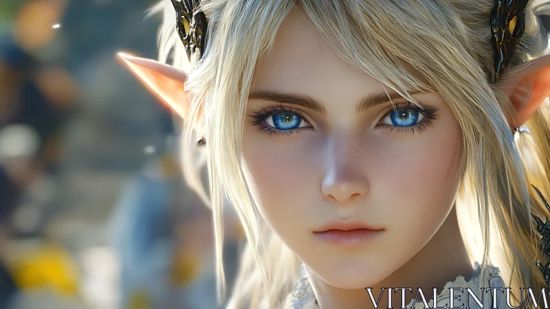 Soft-eyed elf heroine gazes calmly into a sunlit future