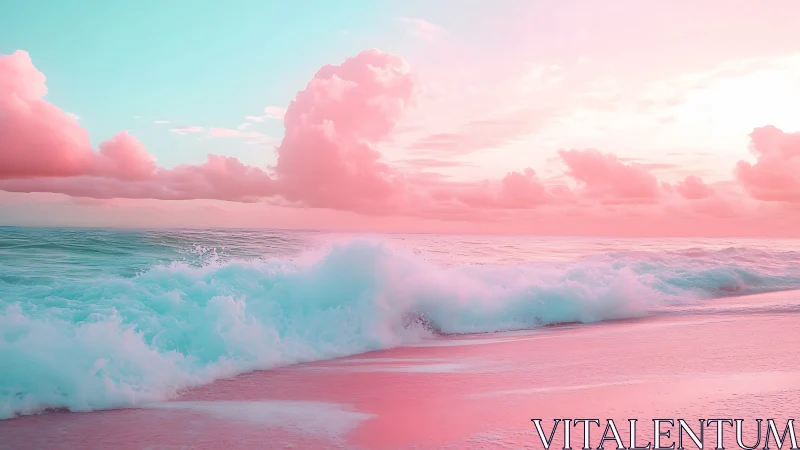 Cotton candy seascape glows under pastel sunset sky.