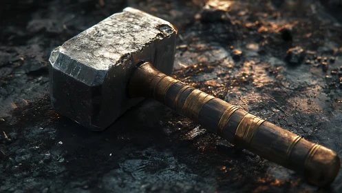 Forged thunder hammer rests cooling on scorched stone