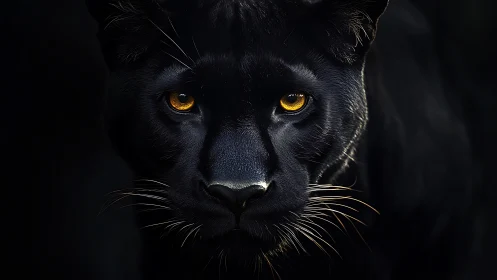 Black Panther Portrait: Golden Eyes Against Darkness.