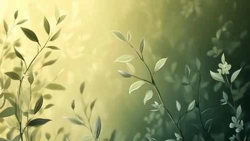 Gradient background with stylized leafy plant silhouettes.