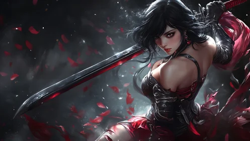 Dark-haired sword warrior commands crimson storm.