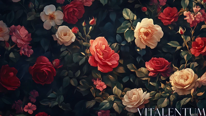 Garden's Hidden Romance: Roses in Twilight Bloom.