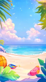 Tropical Paradise Beach Scene with Vibrant Summer Vibes.
