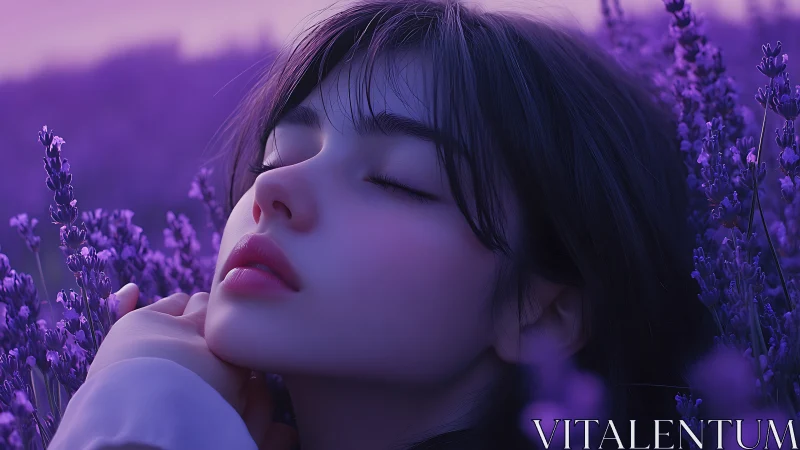 Soft-focus lavender portrait uses shallow depth and violet grading