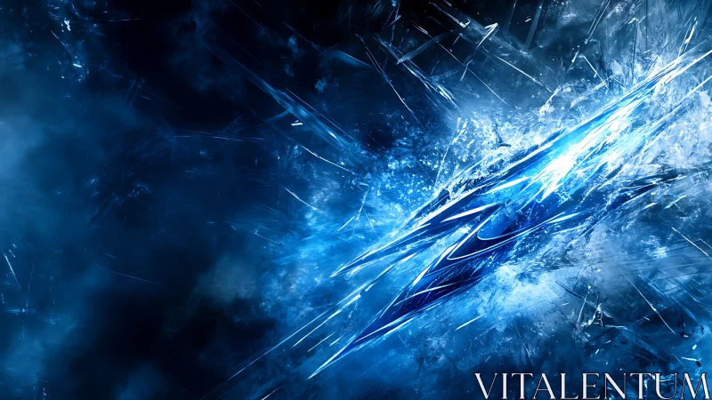 Stellar ice shard erupts through a storm of electric blue light.