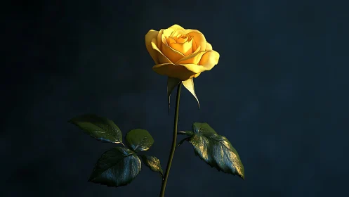 Golden Rose with Luminous Petals Against Deep Teal Background Study