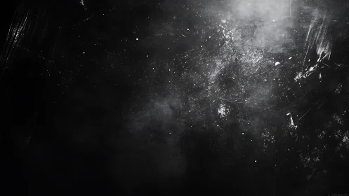 Monochrome particulate field on dark textured background.