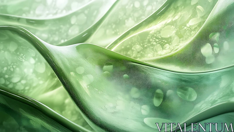 Translucent green fluid surfaces curve in layered wave forms