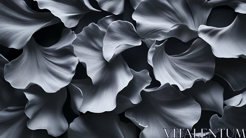 Monochrome abstract petals with layered flowing contours.