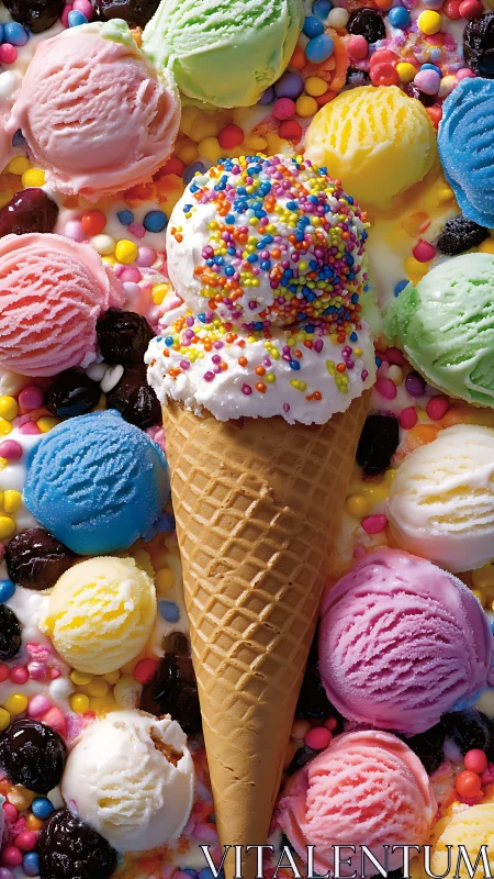 Vibrant ice cream cone composition showcases saturated color contrast