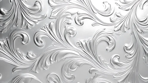 Metallic baroque scrollwork forms fluid monochrome relief
