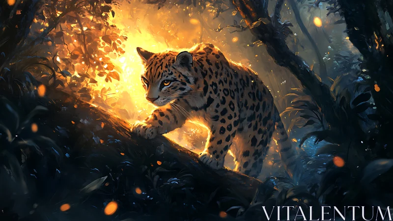 Leopard's Fiery Escape Through Burning Forest.