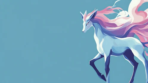 Ethereal pastel deer-creature in minimalist blue expanse.