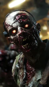 Grotesque zombie lunges forward under harsh neon light