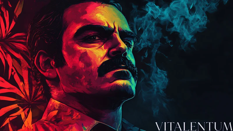 Male portrait in high-contrast neon lighting with smoke.