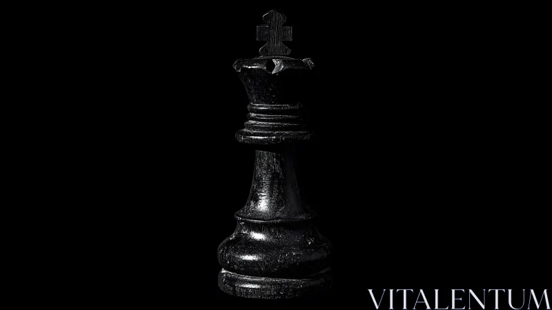 Black chess king piece in dramatic monochrome style.
