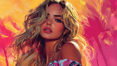 Sunlit portrait of a woman in bold tropical brushstrokes.